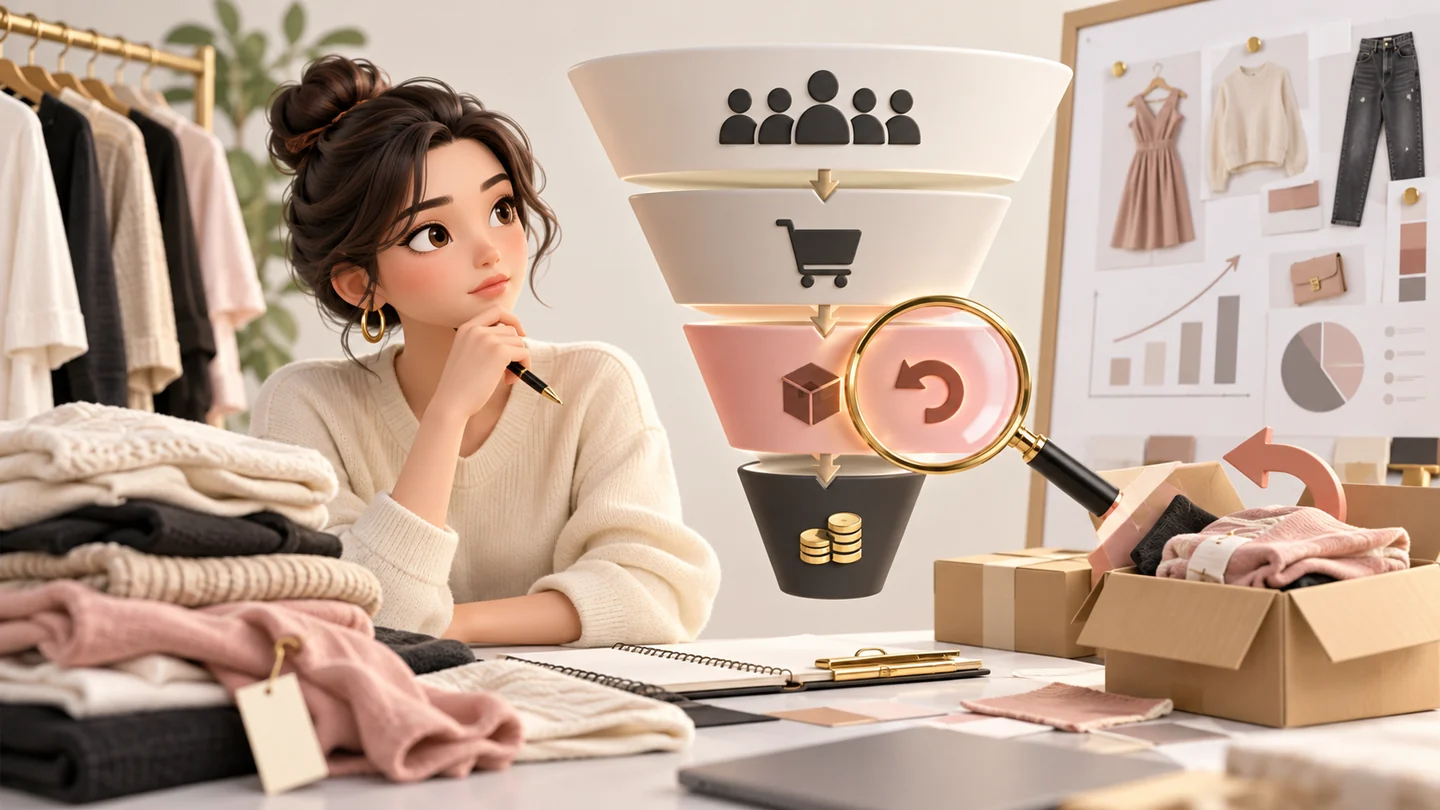 SHEIN 店铺没销量怎么排查?从可售、访问、尺码转化到实际利润主题插画,非平台界面截图