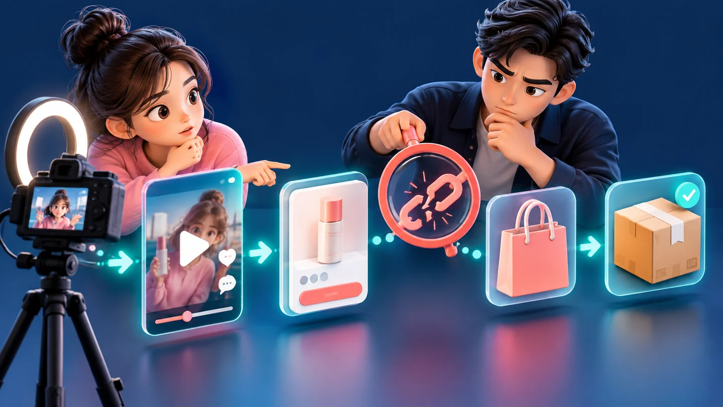 TikTok Shop 有播放没订单怎么排查?从有效观看、商品点击到实际完成主题插画,非平台界面截图